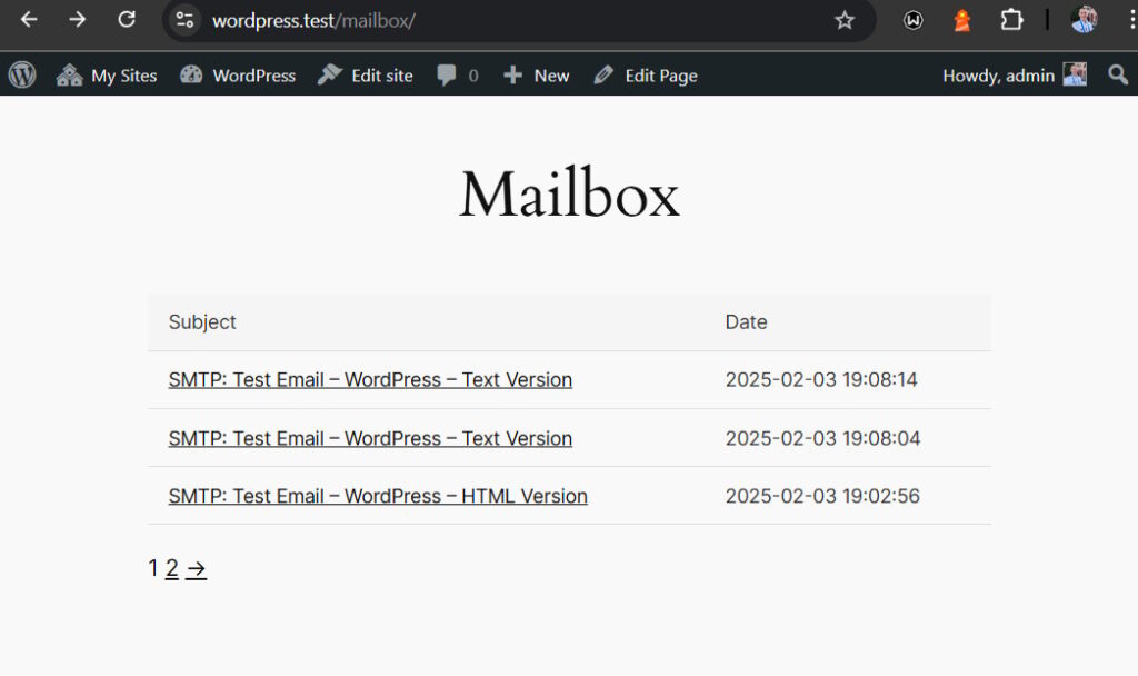 User mailbox on the frontend